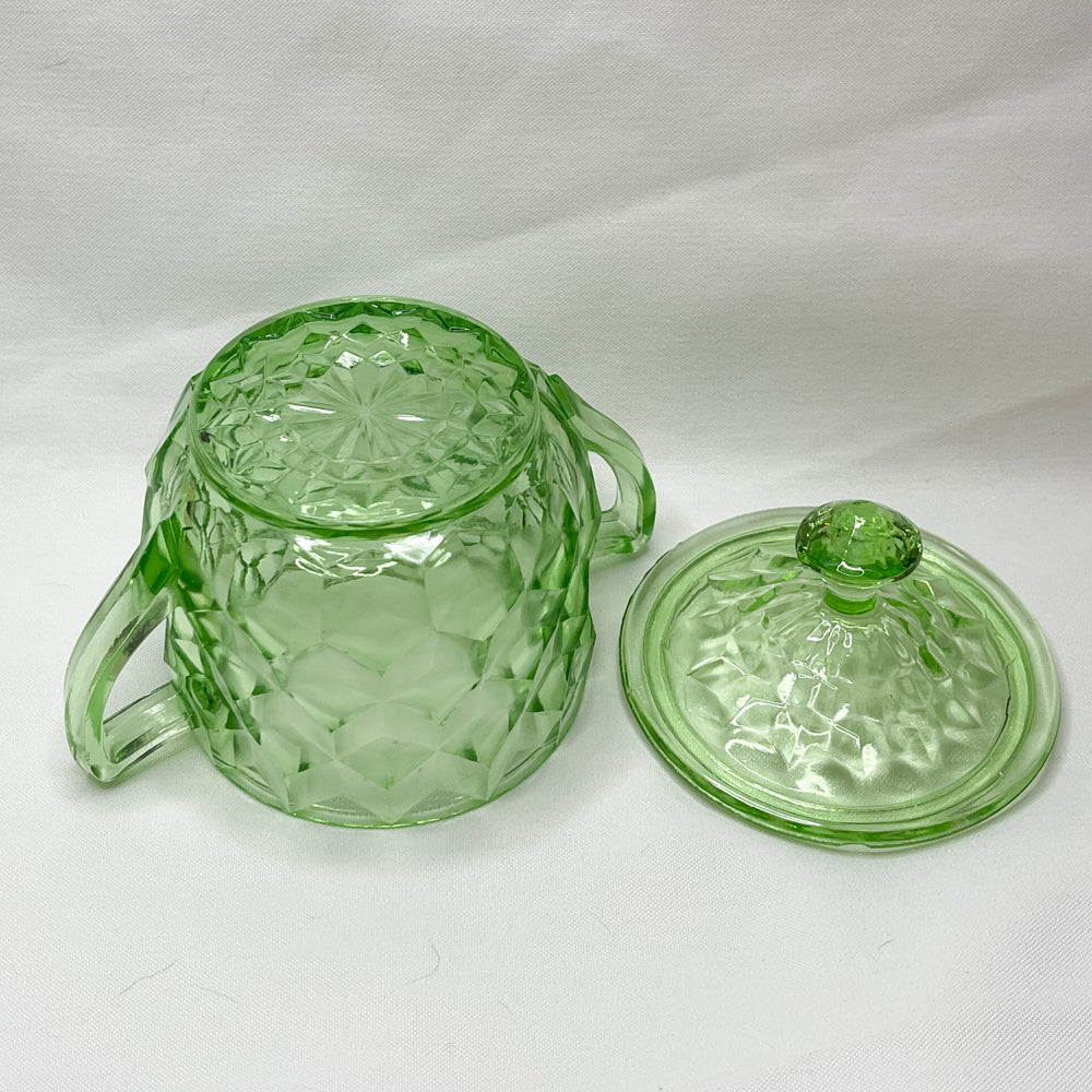 Jeannette Sugar Bowl & Lid Cube Green