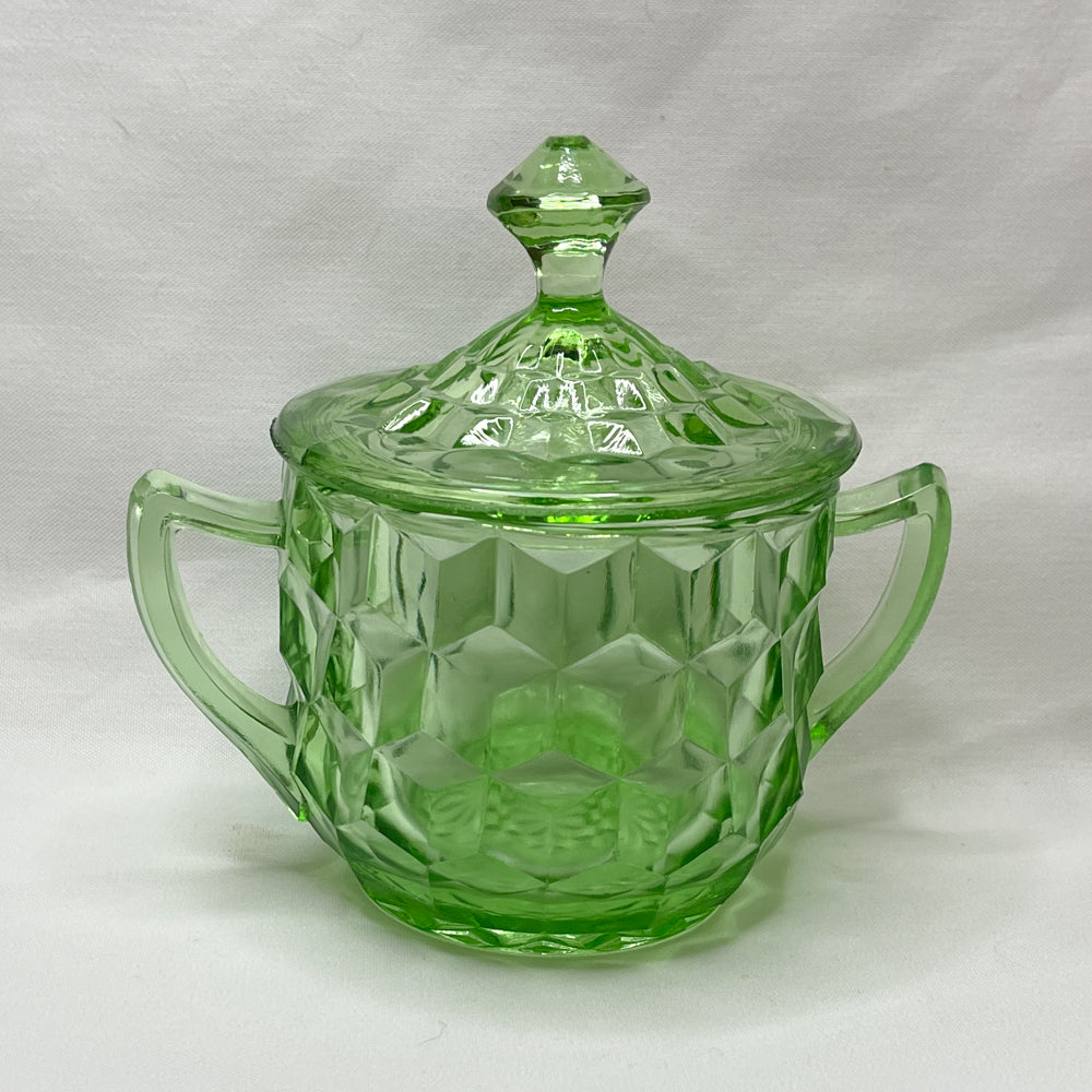 Jeannette Sugar Bowl & Lid Cube Green