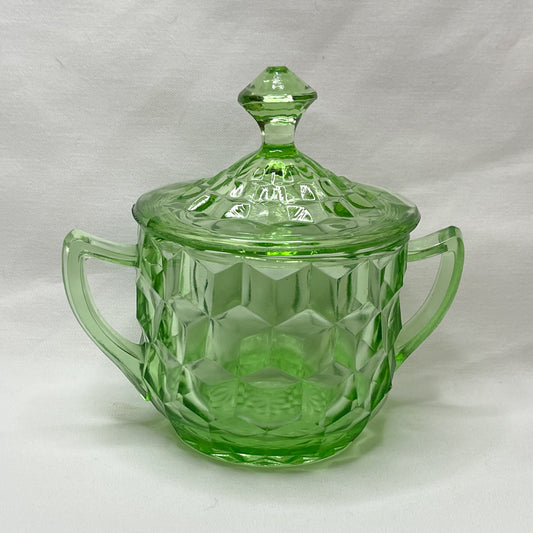 Jeannette Sugar Bowl & Lid Cube Green