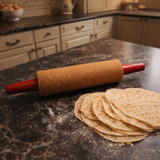 Lokstad Cross Cut Rolling Pin with Red Handles - Maple Wood USA Made
