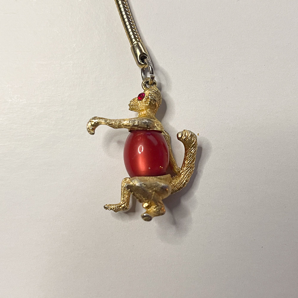 Monkey Pendant with Red Gemstone Belly - Vintage