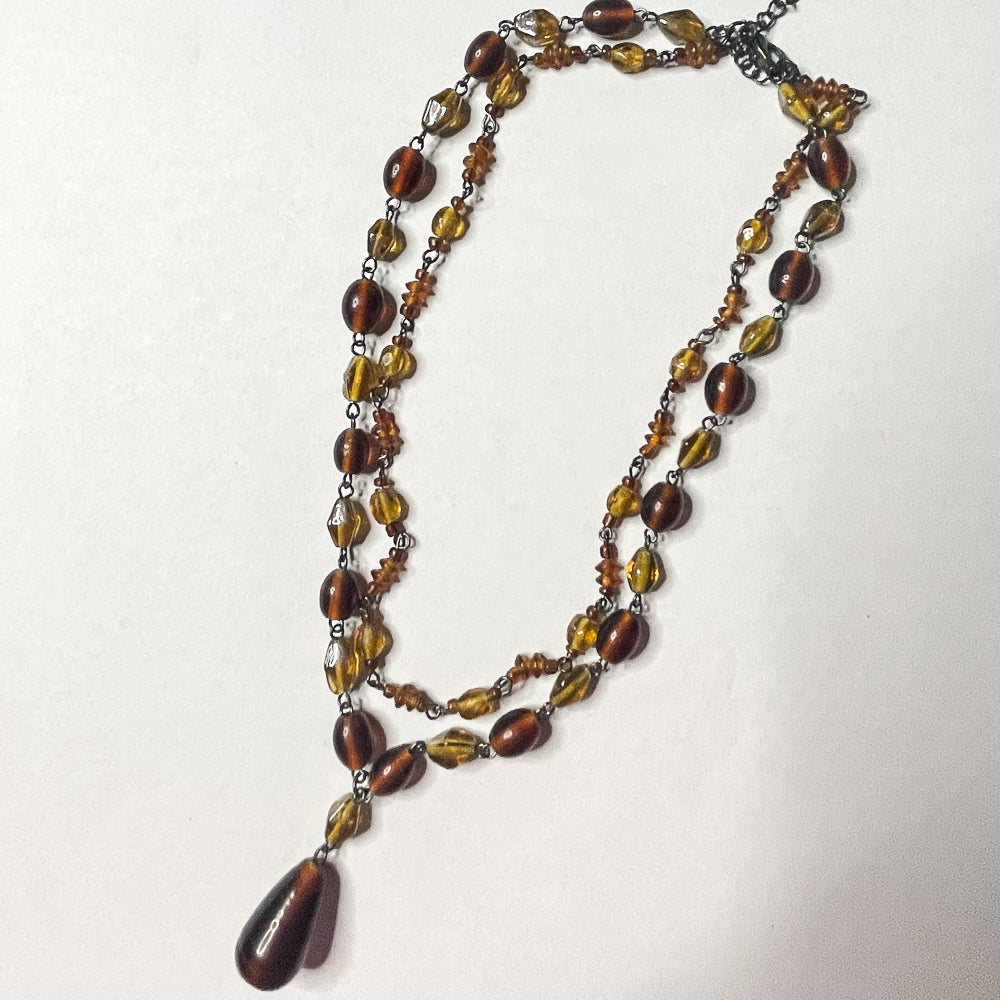 Vintage Amber & Yellow Glass Beaded Necklace