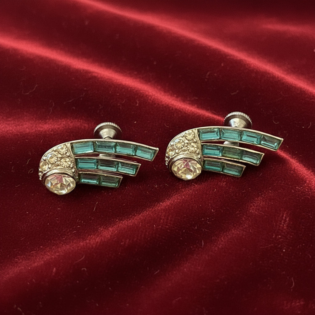 Vintage Nemo Blue & Clear Rhinestone Earrings