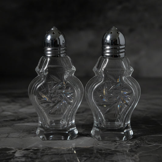 Vintage Pinwheel Cut Crystal Salt & Pepper Shaker Set | 3.5" Tall