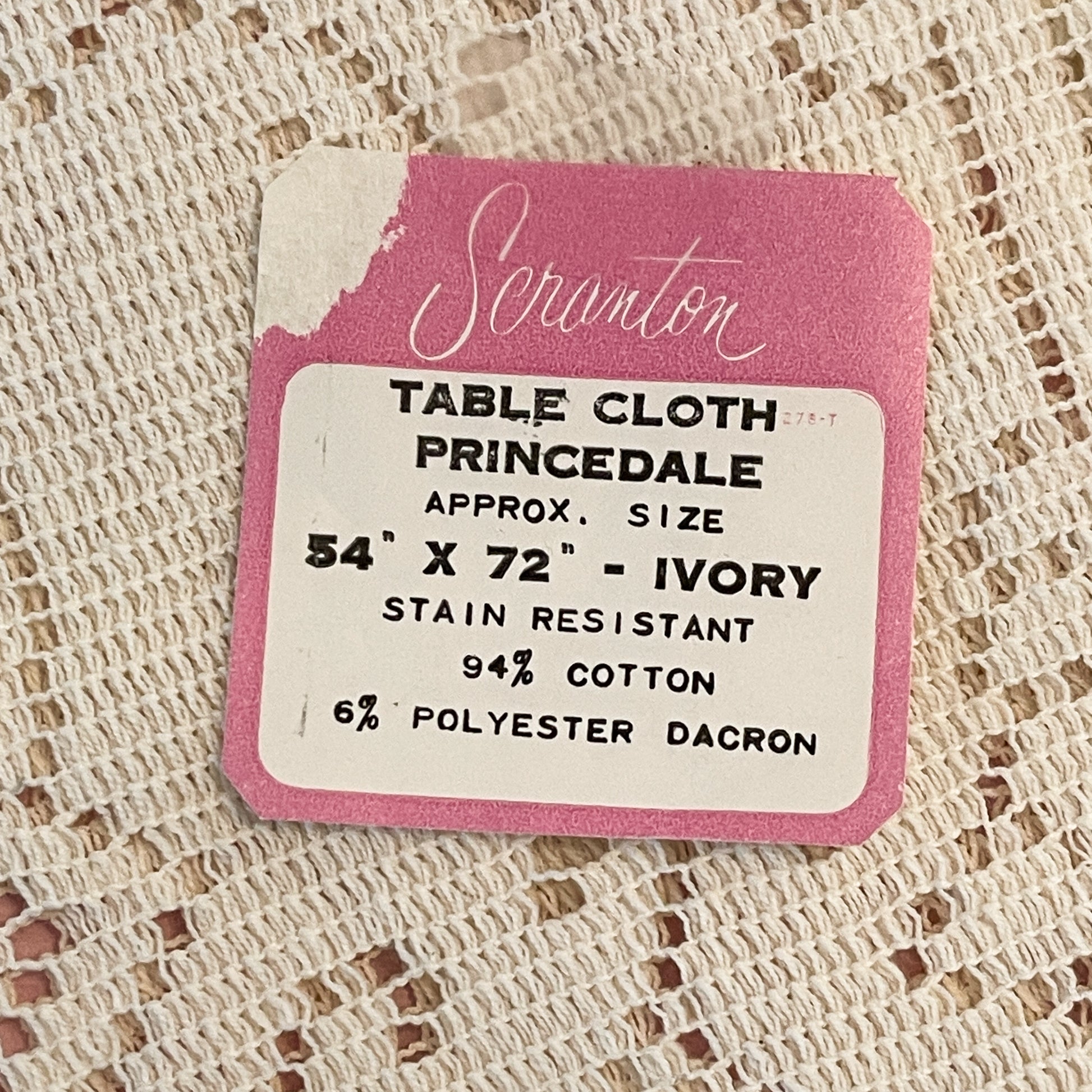 Vintage Scranton Princedale Tablecloth | Ivory 54x72 Cotton Linen USA