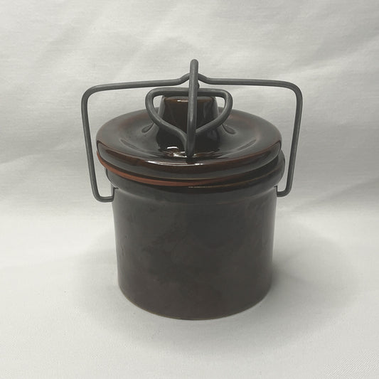 Small Brown Crock with Wire Bail Closure