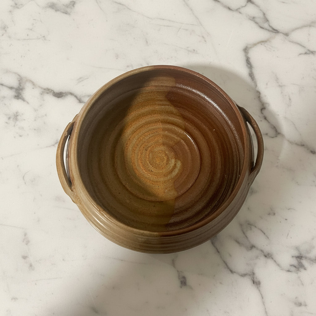 Vintage Wheel Thrown Studio Pottery Bowl with Handles