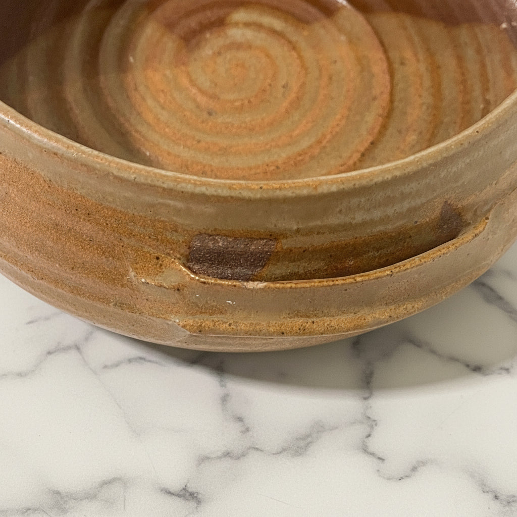 Vintage Wheel Thrown Studio Pottery Bowl with Handles