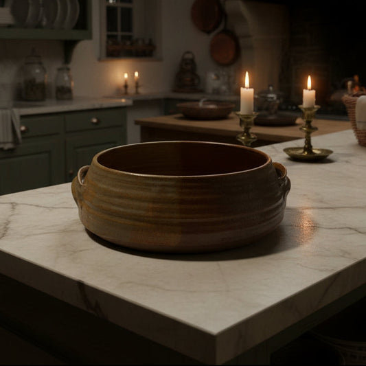 Vintage Wheel Thrown Studio Pottery Bowl with Handles