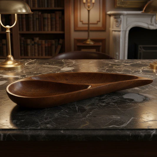 1970s Monkey Pod Wood Teardrop Tray with Two Compartments Philippines