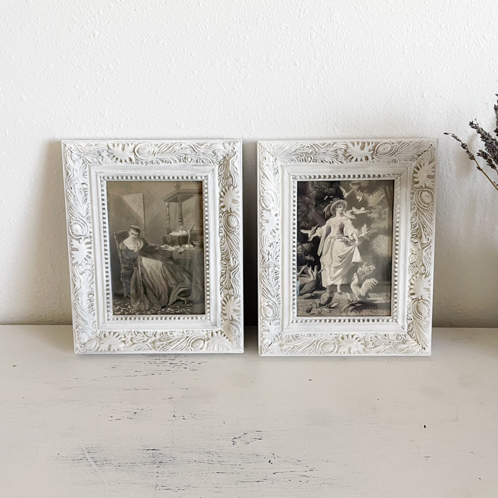 Wood Frames with Victorian Ladies Art - Set of 2