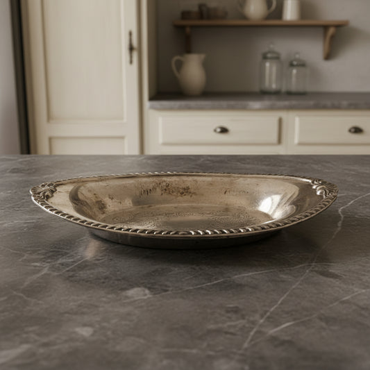 Vintage Silver Plated Oval Serving Tray with Subtle Engraved Detail