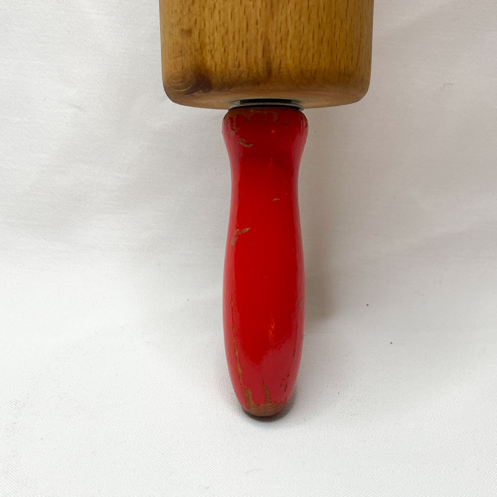 Red Handled Wood Rolling Pin - Vintage