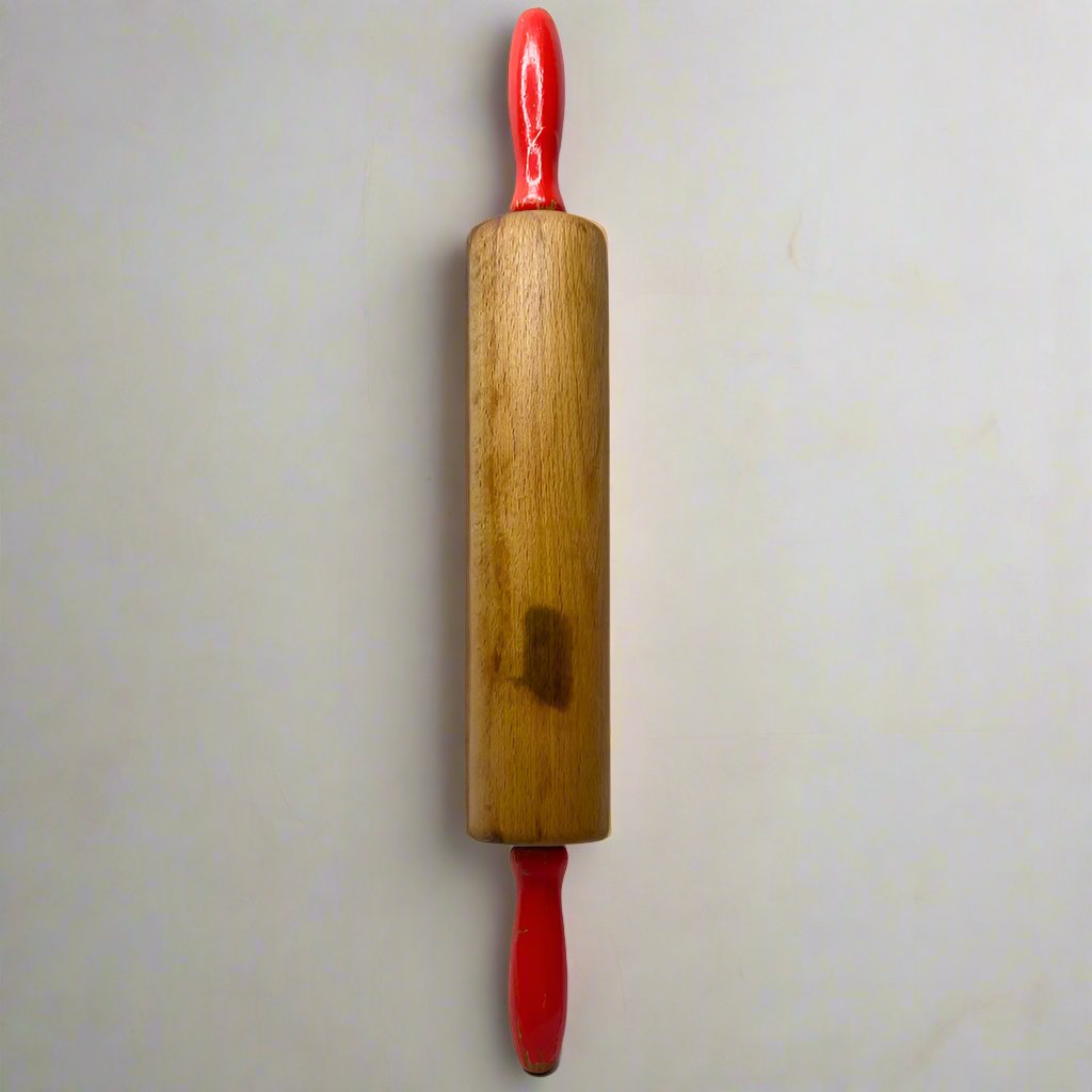 Red Handled Wood Rolling Pin - Vintage