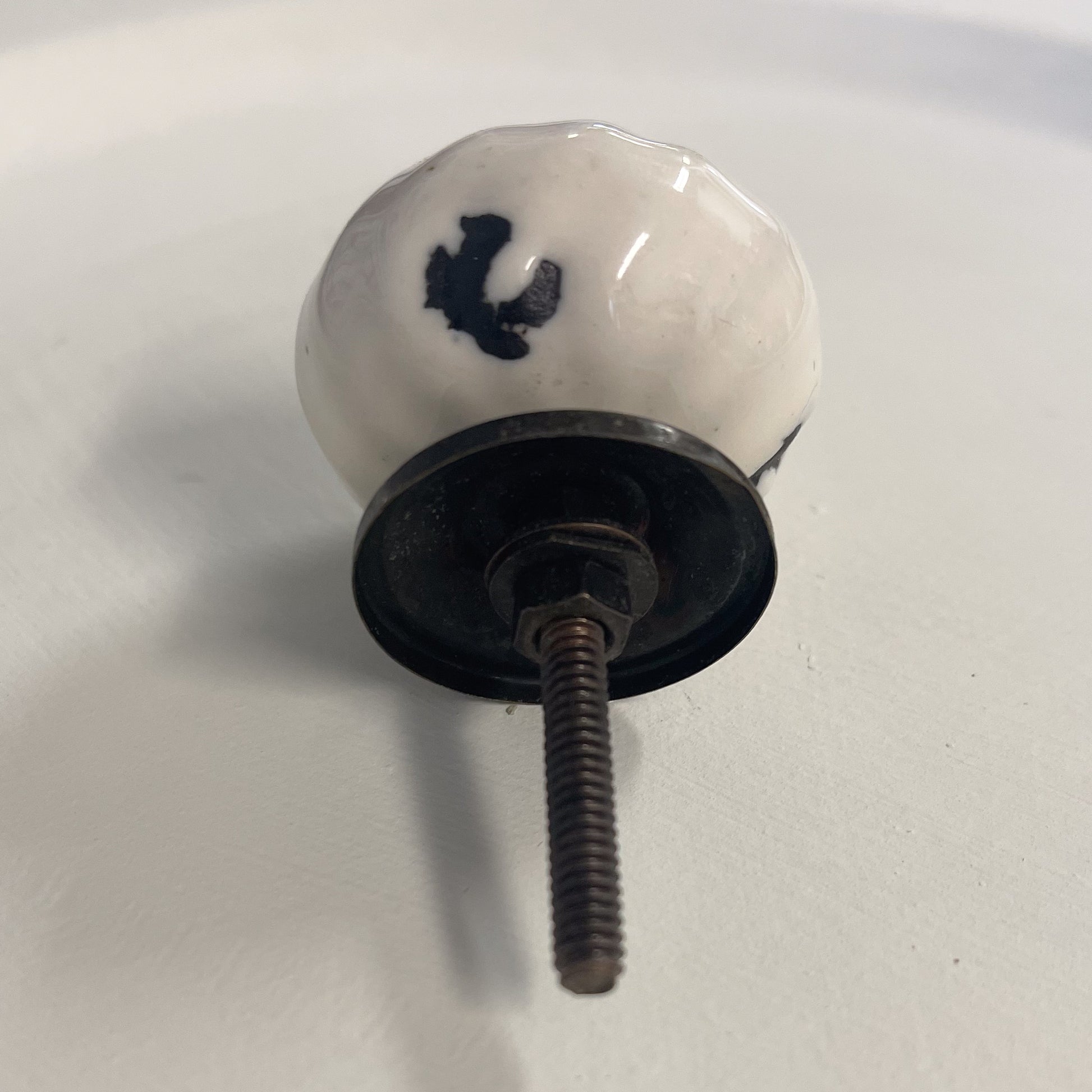 White Ceramic Cabinet Knob with Faux Distressing