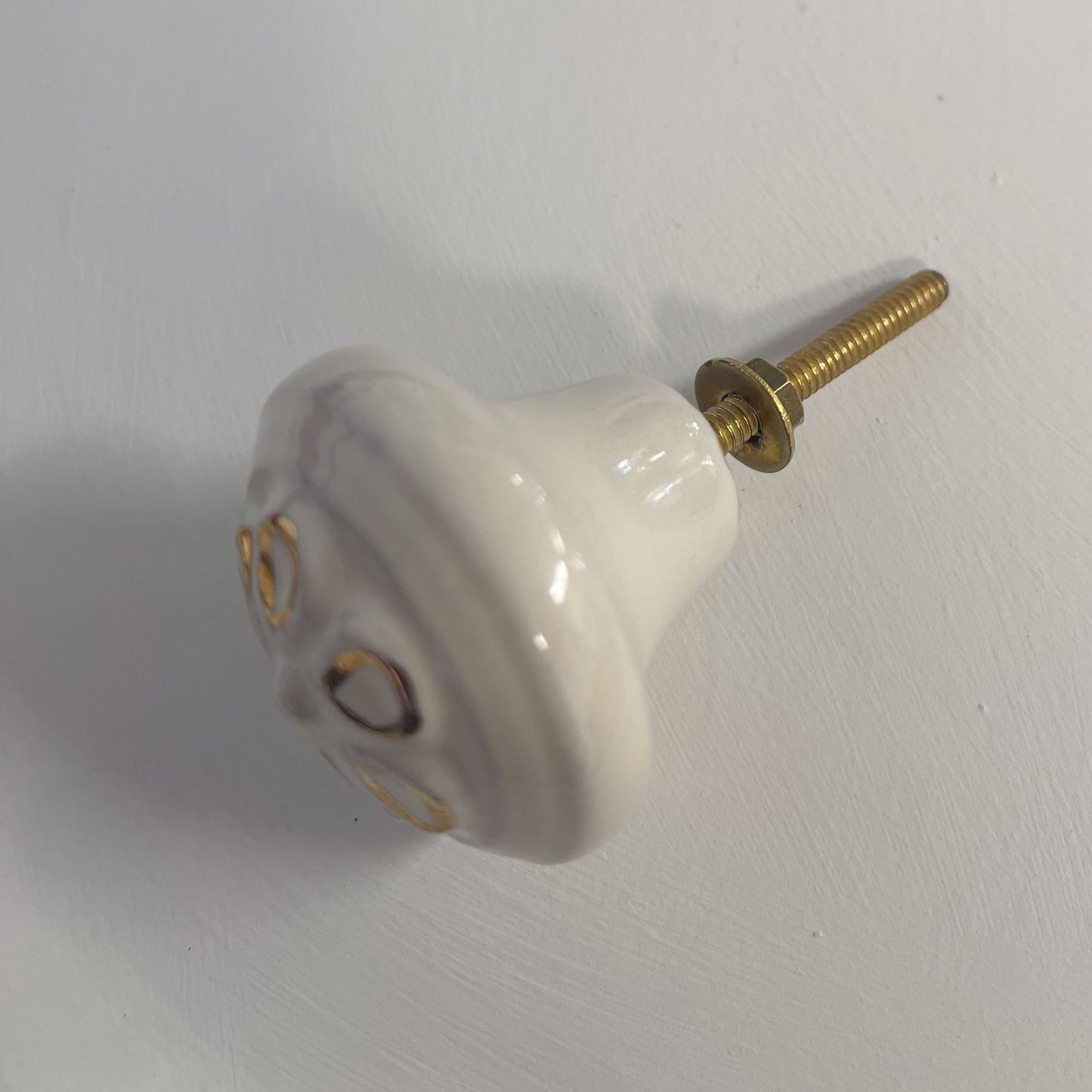 Ivory Ceramic Cabinet Knob with Gold Details