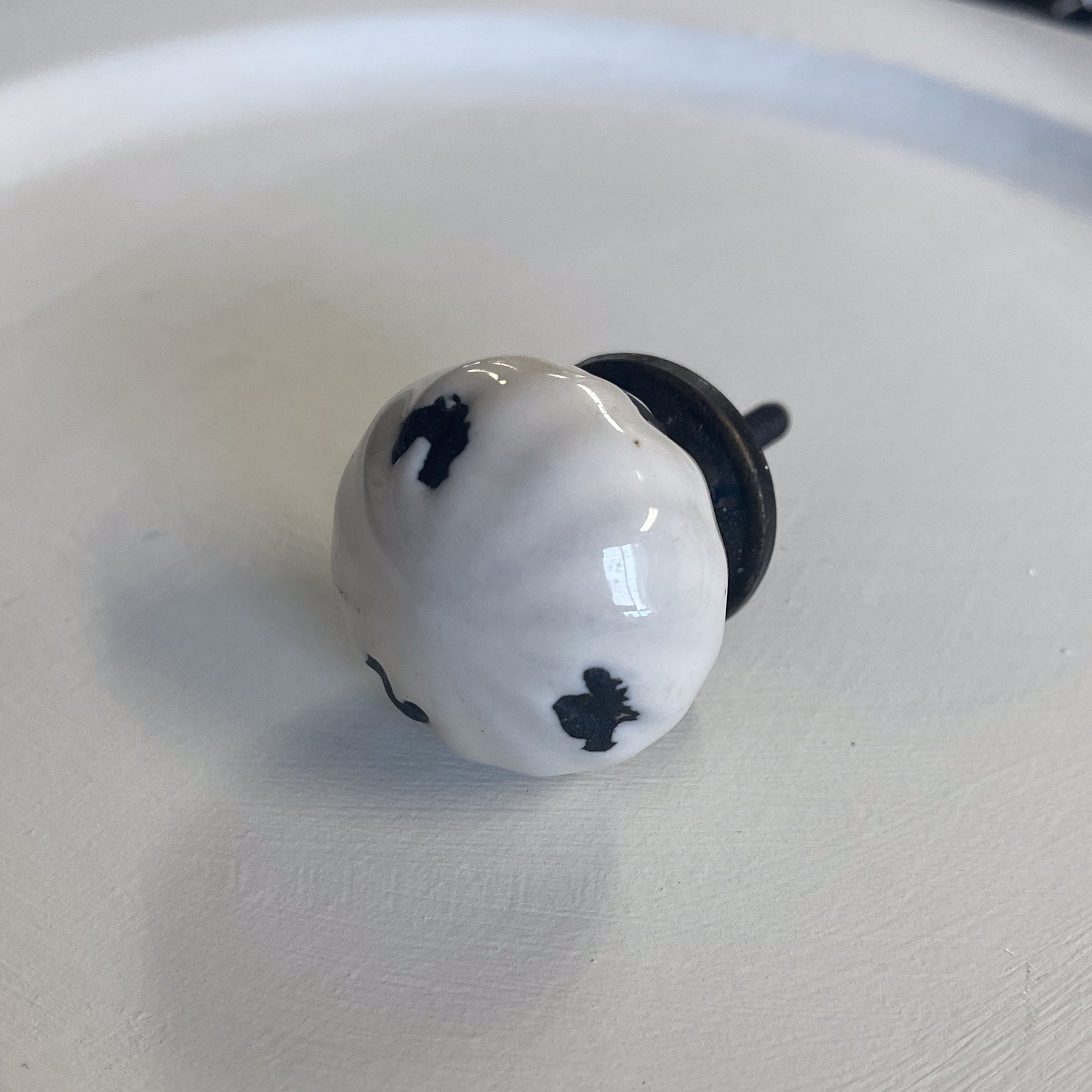 White Ceramic Cabinet Knob with Faux Distressing
