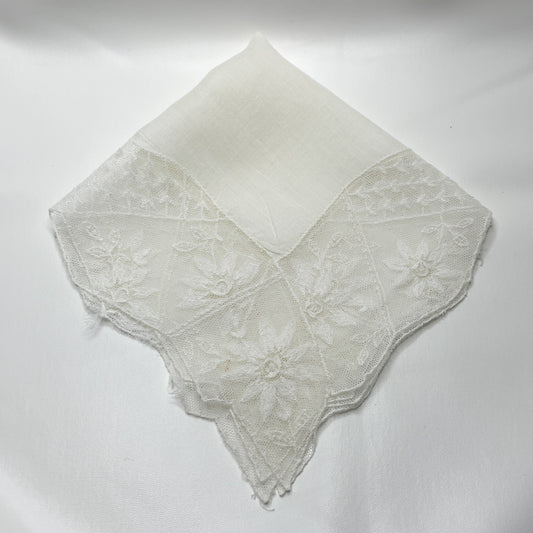 White Lace Handkerchief - Vintage