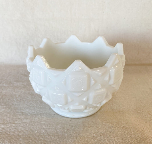 1940s Old Quilt Milk Glass Candy Dish by Westmoreland-Westmoreland-Milk Glass-Stockton Farm