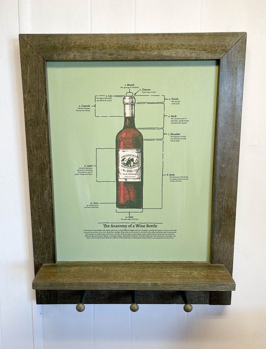 Anatomy of a Wine Bottle Wall Shelf with 3 Hooks-Stockton Farm-Wall Shelf-Stockton Farm