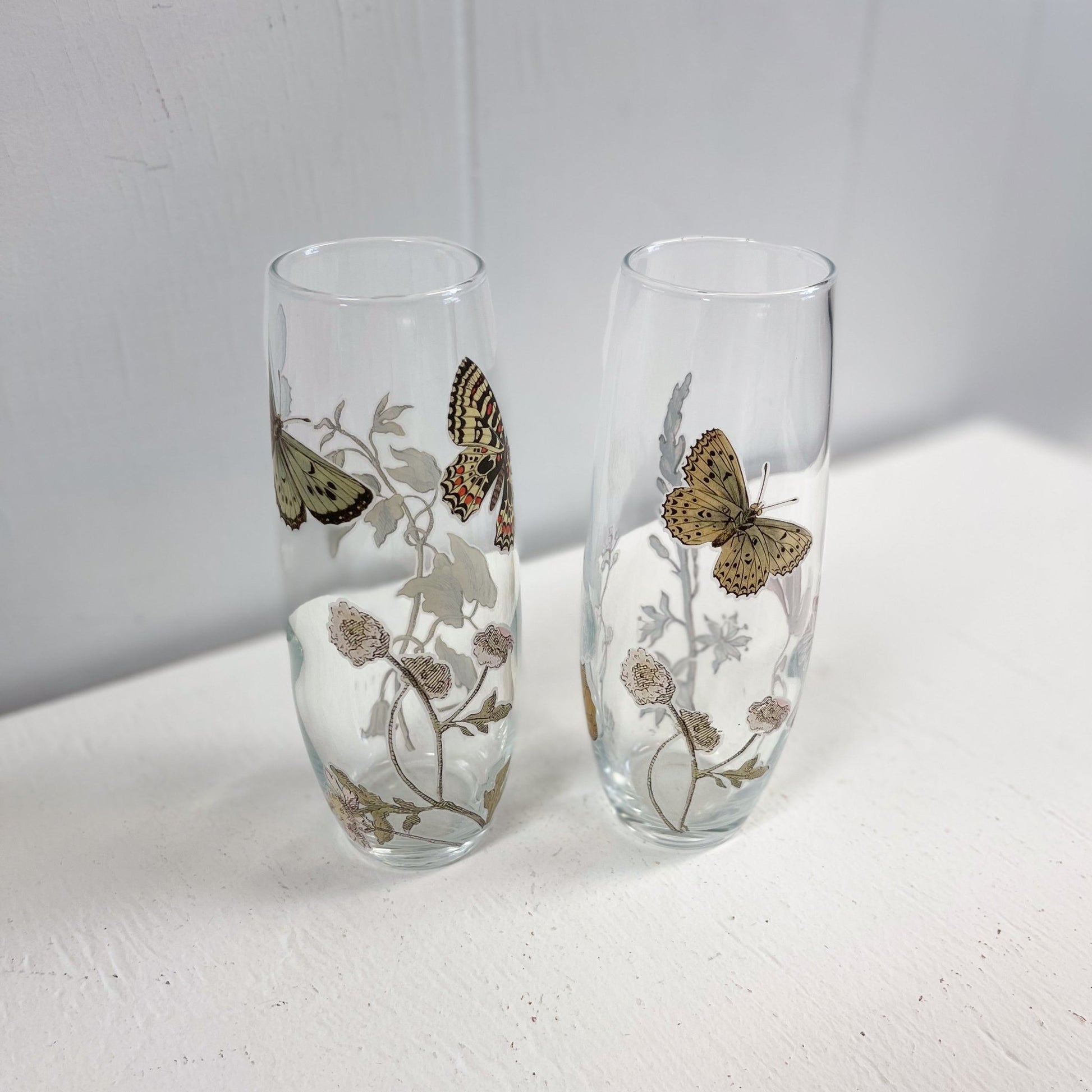 Butterfly and Floral Glass Bud Vases - Set of 2-Stockton Farm-Bud Vase-Stockton Farm