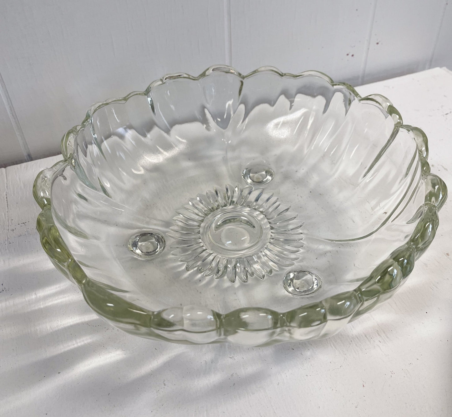 Clear Glass Footed Sunflower Fruit Bowl by Indiana Glass-Indiana Glass Co-Fruit Bowl-Stockton Farm