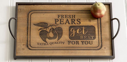 Fresh Pears Rustic Wood Serving Tray by CTW Home Collection-CTW Home Collection-Serving Tray-Stockton Farm