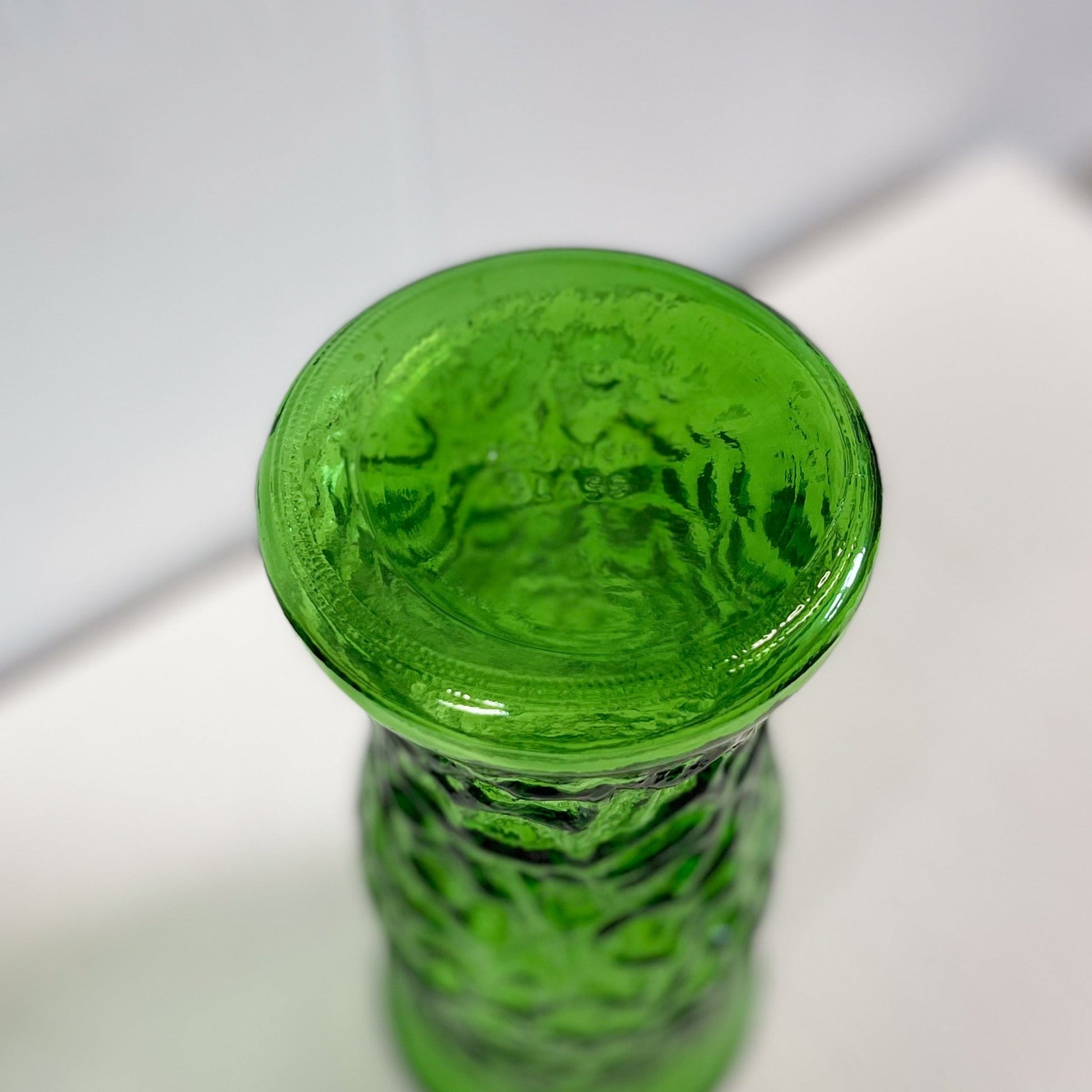 Green Crinkle Glass Vase by Hoosier Glass Co-Hoosier Glass Co-Vase-Stockton Farm