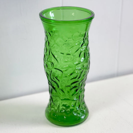 Green Crinkle Glass Vase by Hoosier Glass Co-Hoosier Glass Co-Vase-Stockton Farm