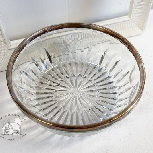 Leonard Crystal Serving Bowl with Silver Rim-Leonard-Vintage Serving Bowl-Stockton Farm