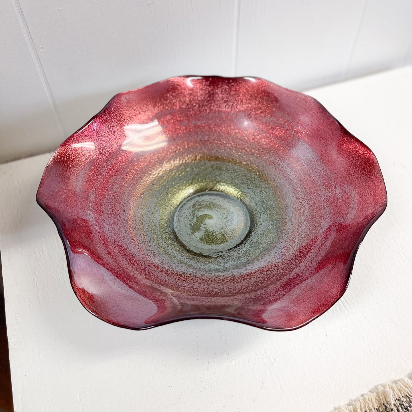 Red Art Glass Decorative Bowl-Unknown-Art Glass Bowl-Stockton Farm