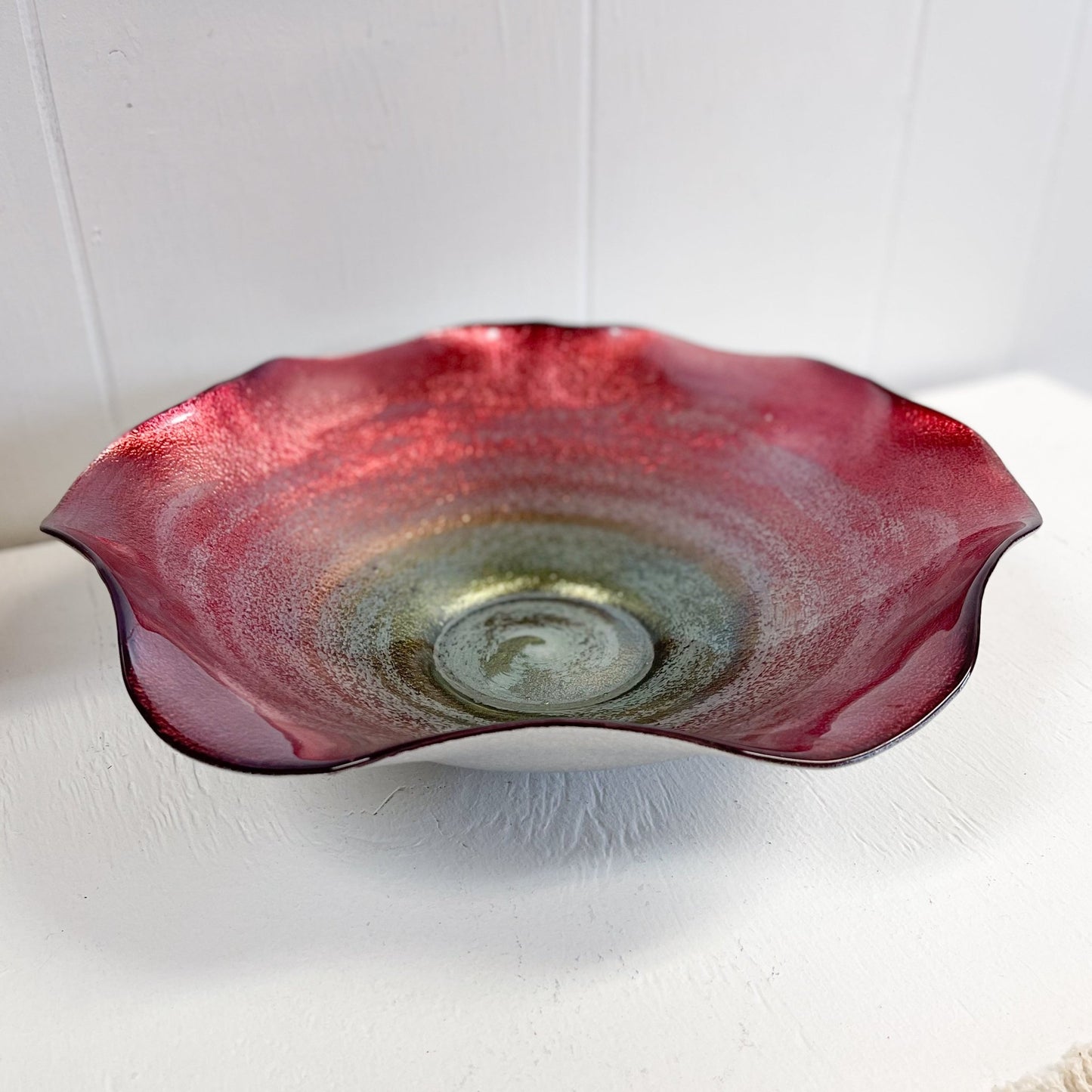Red Art Glass Decorative Bowl-Unknown-Art Glass Bowl-Stockton Farm