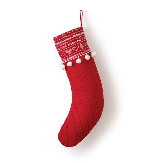 Red Quilted Stocking with Pom Poms by CTW Home Collection-CTW Home Collection-Stockting-Stockton Farm