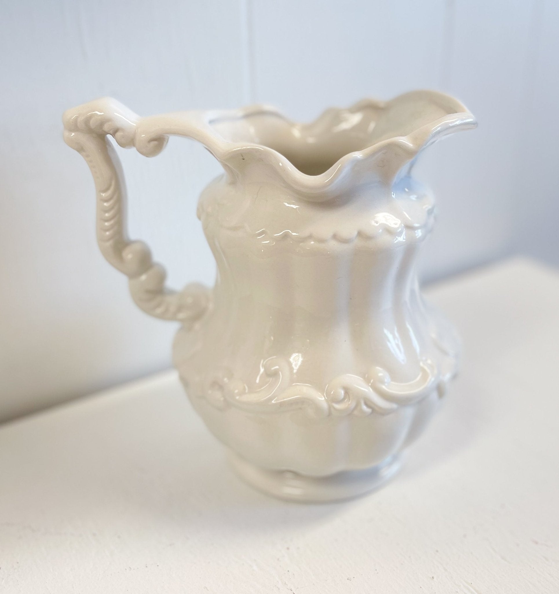 White Ceramic Decorative Pitcher-Unknown-Decorative Pitcher-Stockton Farm