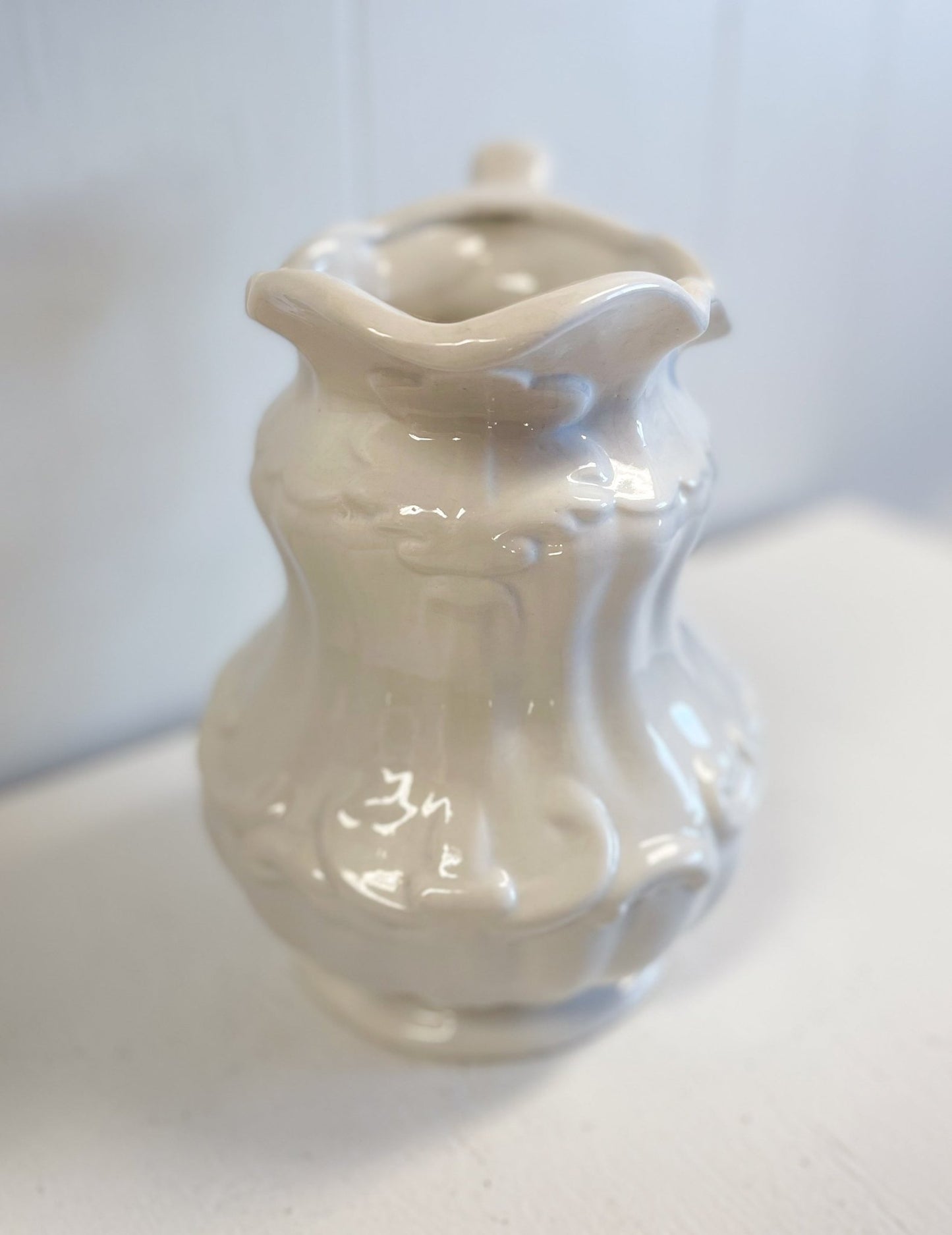 White Ceramic Decorative Pitcher-Unknown-Decorative Pitcher-Stockton Farm