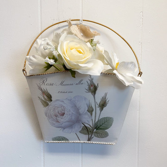White Floral Hanging Wall Pocket-Unknown-Wall Pocket-Stockton Farm
